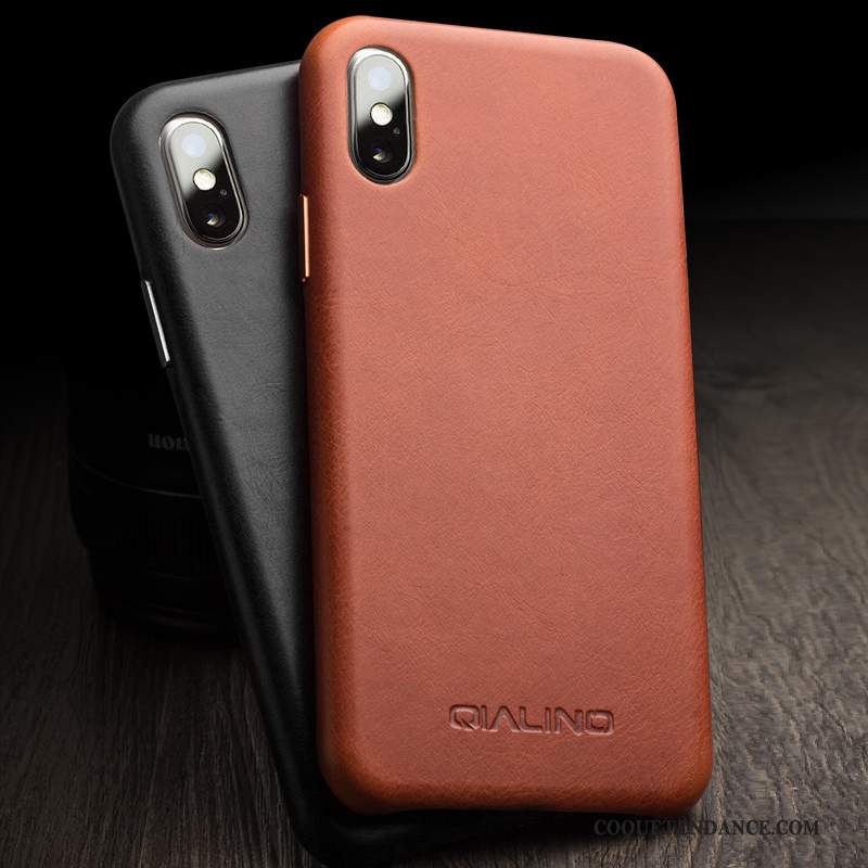 iPhone Xs Max Coque De Téléphone Simple Cuir Véritable Protection Couvercle Arrière